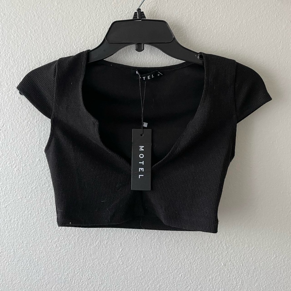 Motel Rocks Black Cap Sleeve Fitted Crop Top